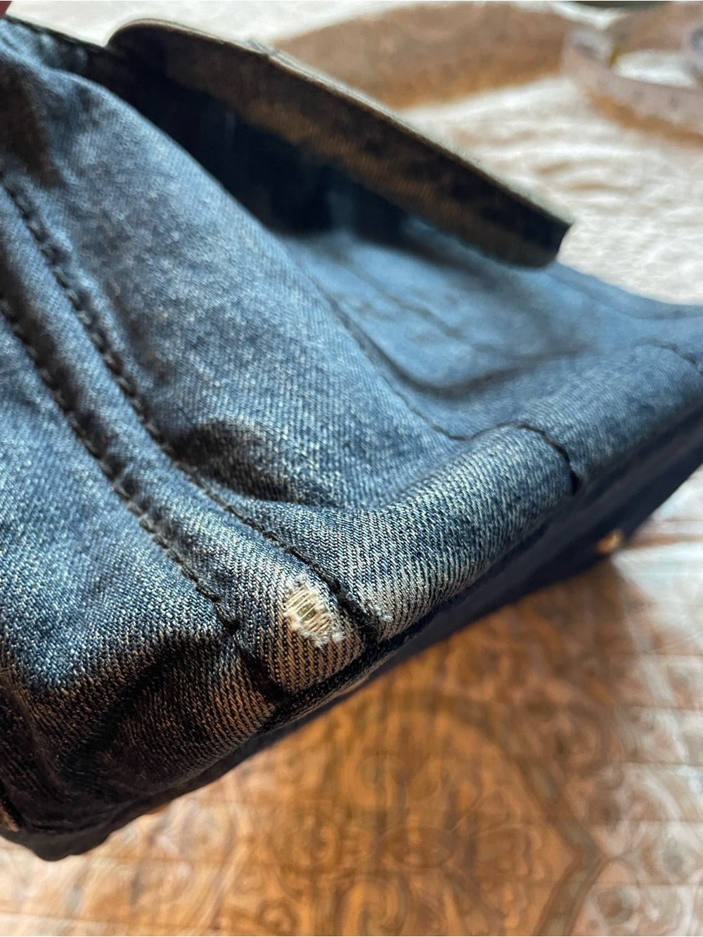 Prada Distressed Denim Canapa Tote Bag - Small Dark Blue with Black Logo - Picture 12 of 14